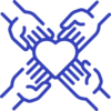 unite hands holding heart icon
