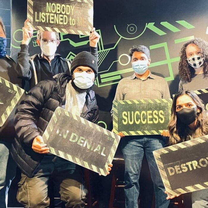 a group of people holding signs